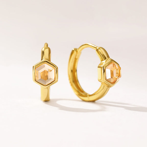 VFE0240 Birthstone Hexagon Huggie Hoop Earring