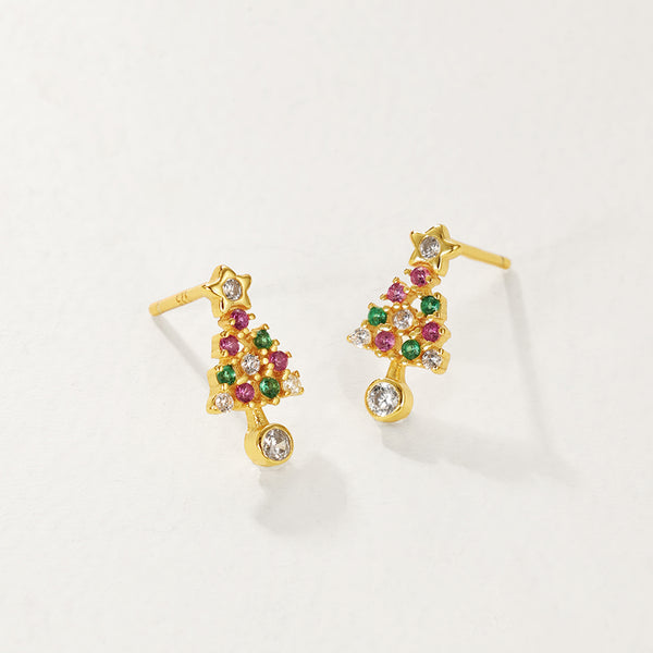 FE2900 925 Sterling Silver CZ Christmas Tree Stud Earrings