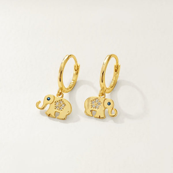 FE2816 925 Sterling Silver Animal Elephant Zircon Dangle Earrings