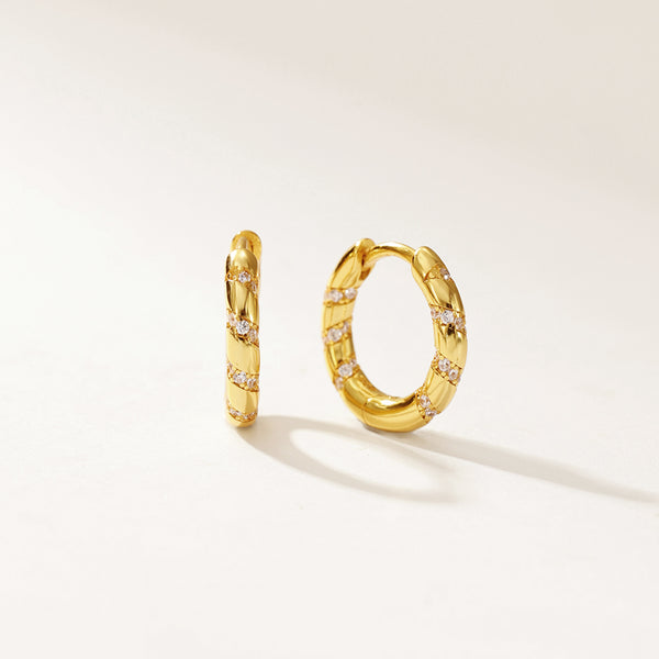 FE2953 925 Sterling Silver Multicolored Zircon Stripe Hoop Earrings