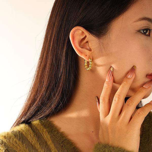FE3207 Gold Bead Hoop Earring