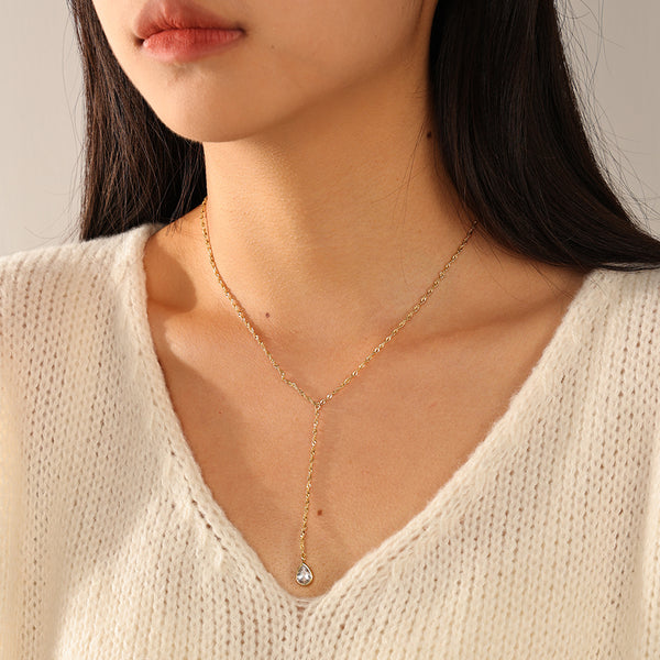 VFX0121 Teardrop CZ Lariat Necklace