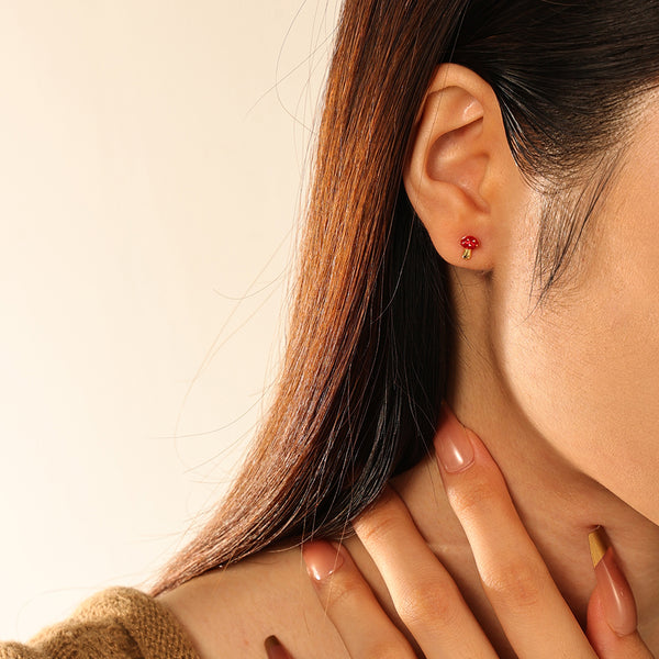 FE2752 925 Sterling Silver Enamel Mushrom Stud Earring