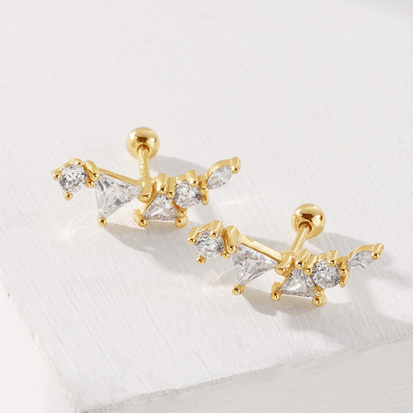 FE2056 925 Sterling Silver Cubic Zirconia Geometric Barbell Stud Earrings