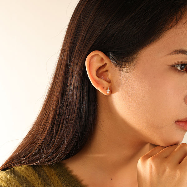 FE3143 Shell Pearl & CZ Cross Stud Earring