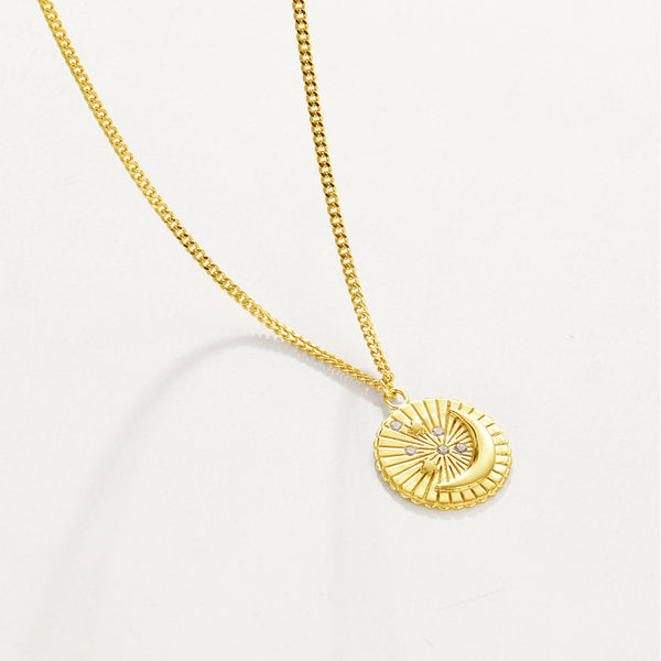 FX1186 925 Sterling Silver Moon Star Diamond Pendant Necklace