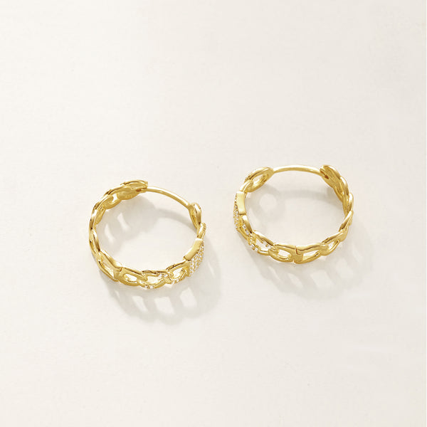 FE2858 925 Sterling Silver Cubic Zirconia Chain Hoop Earring