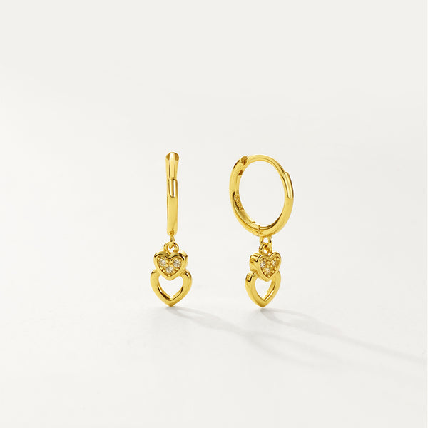 FE2727 925 Sterling Silver Zirconia Heart Dangle Earrings