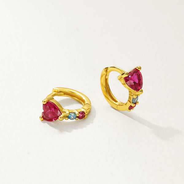 FE2866 925 Sterling Silver Heart Ruby Hoop Earrings