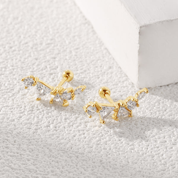 FE2056 925 Sterling Silver Cubic Zirconia Geometric Barbell Stud Earrings