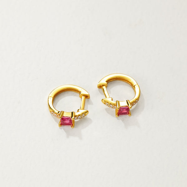 FE2897 925 Sterling Silver Hot Pink CZ Hoop Earrings