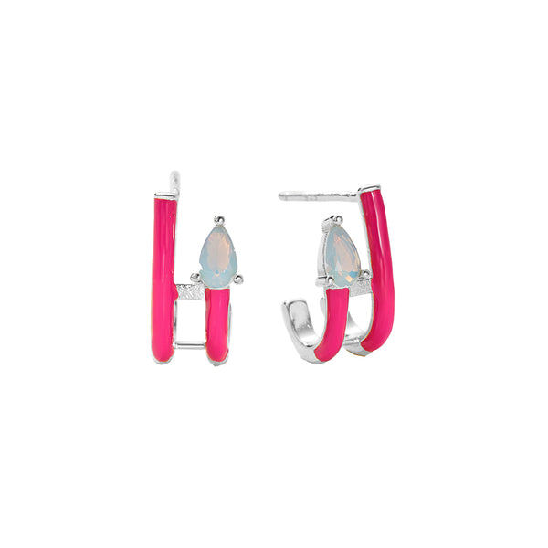 FE2854 925 Sterling Silver CZ Enamel Hoop Earrings