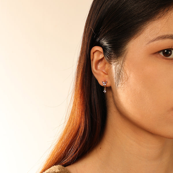 FE2744 925 Sterling Silver Cubic Zirconia Colorful Butterfly Dangle Hoop Earrings