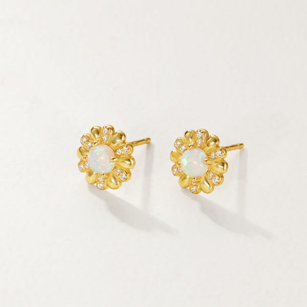 FE2877 925 Sterling Silver CZ Opal Flower Stud Earrings