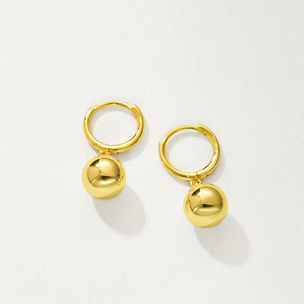 FE2749 925 Sterling Silver Round Gold Bead Dangle Earrings