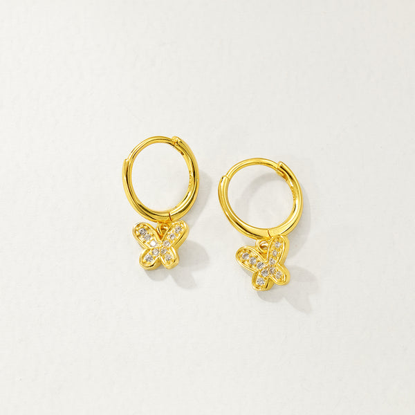 FE2714 925 Sterling Silver Pavé Zirconia Butterfly Dangle Earrings