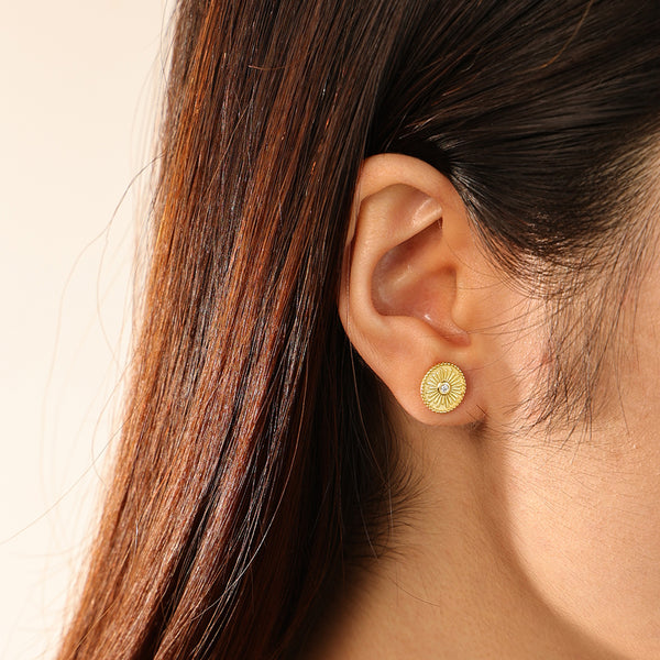 FE2793 925 Sterling Silver Bezel CZ Starburst Stud Earring