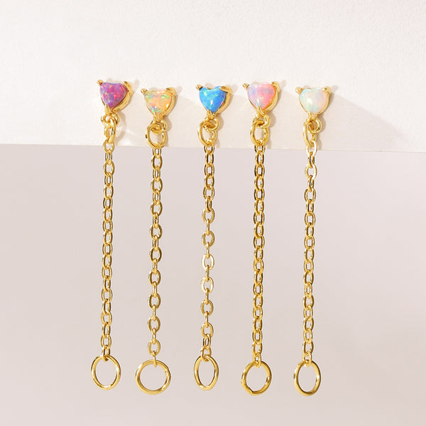 VFE0275 Heart Opal Chain Stud Earrings