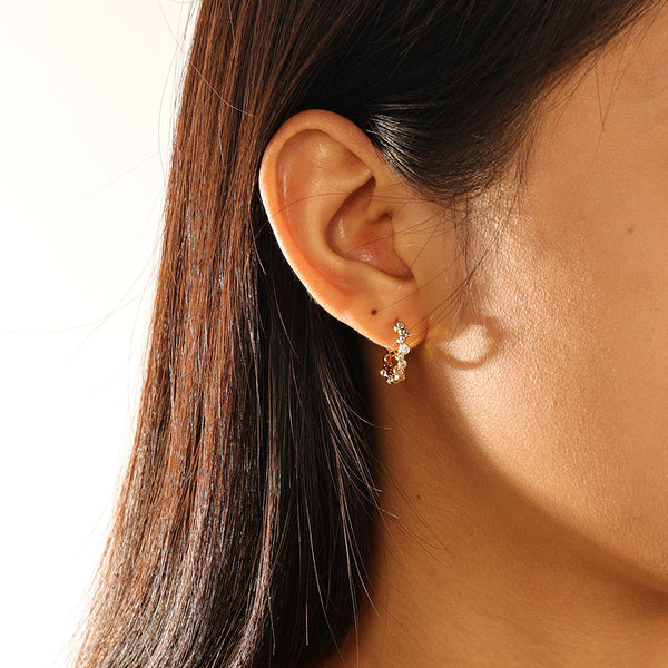 VFE0057 Bezel Setting Stacked CZ Hoop Earrings