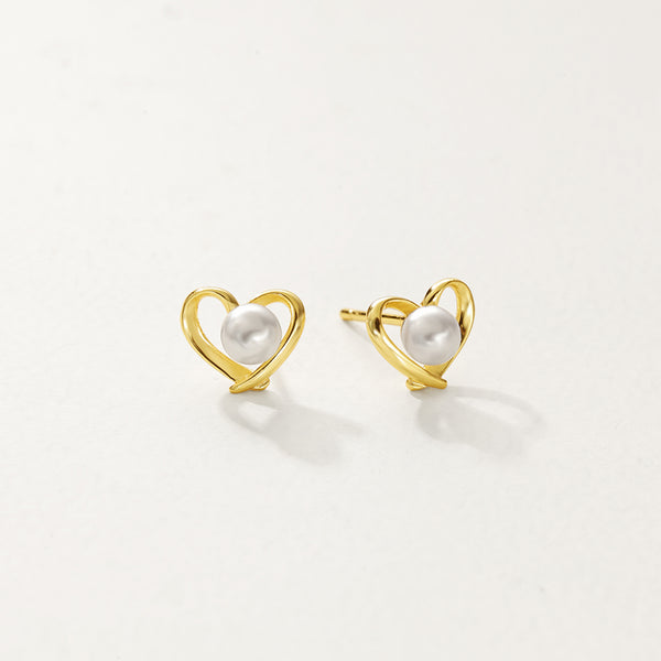 FE2913 925 Sterling Silver Pearl Heart Mini Stud Earring