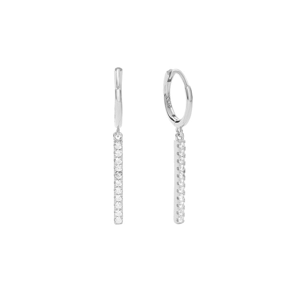 FE2750 925 Sterling Silver Cubic Zirconia Square Bar Dangle Earrings
