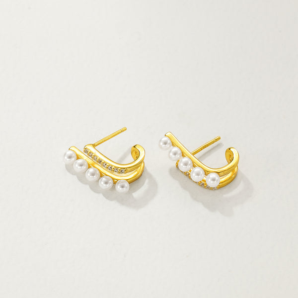 FE2855 925 Sterling Silver Pearl & CZ Hoop Earring