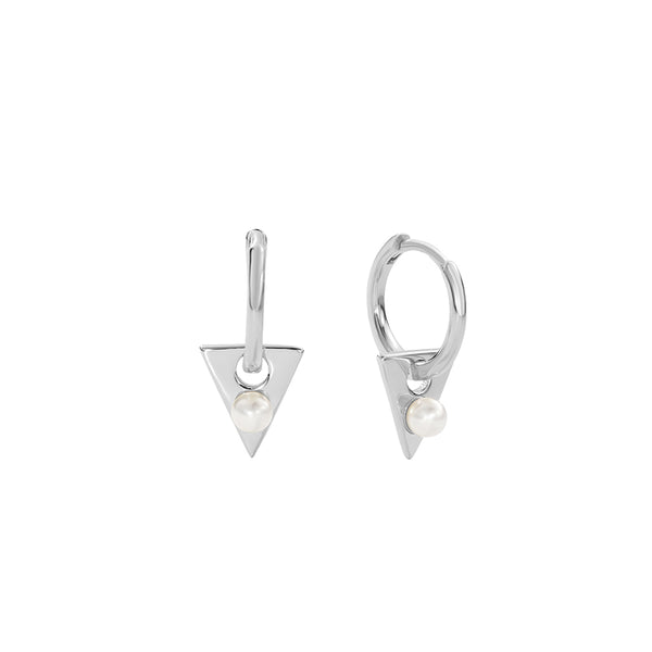 FE2905 925 Sterling Silver Triangular Pearl Dangle Hoop Earrings