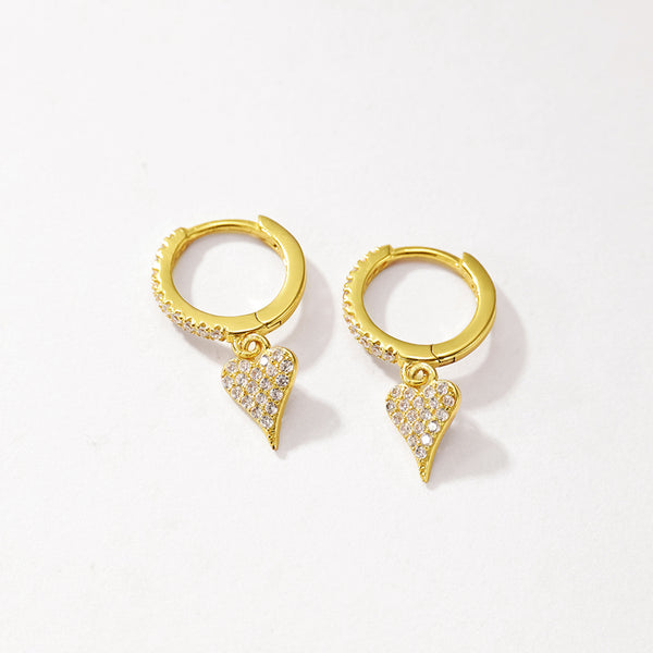 FE2965 925 Sterling Silver CZ Heart Dangle Hoop Earrings