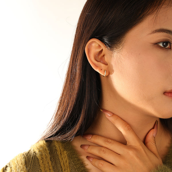 FE3212 Channel Set Baguette CZ Hoop Earring