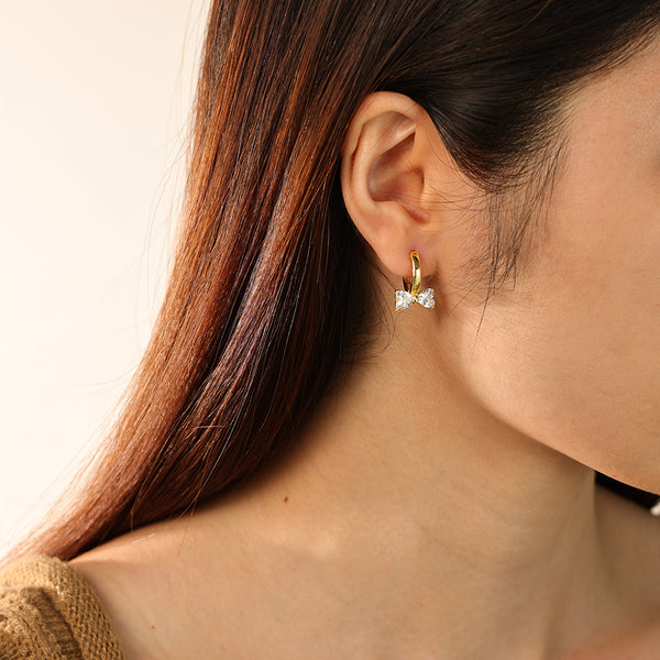 FE2769 925 Sterling Silver Cubic Zirconia Butterfly Bow Hoop Earring