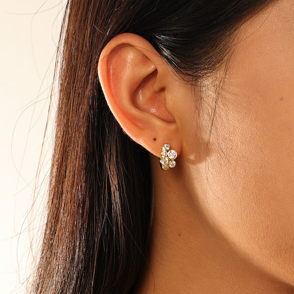 VFE0054 Cluster Bezel CZ Hoop Earrings