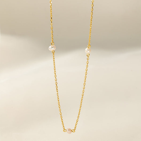 PN0244 925 Sterling Silver Minimalist Freshwater Pearl Bead Charm Chain Necklaces