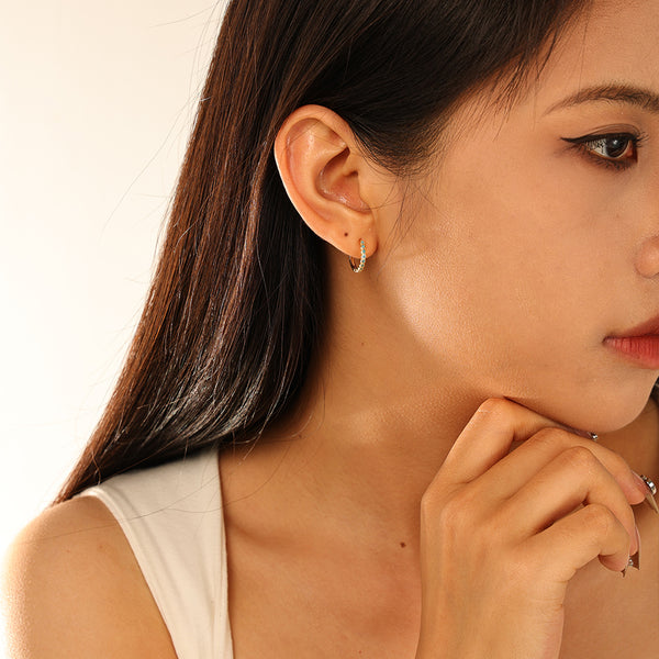 FE2930_6mm/8mm/11mm 925 Sterling Silver Round Bezel Blue Turquoise Hoop Earring