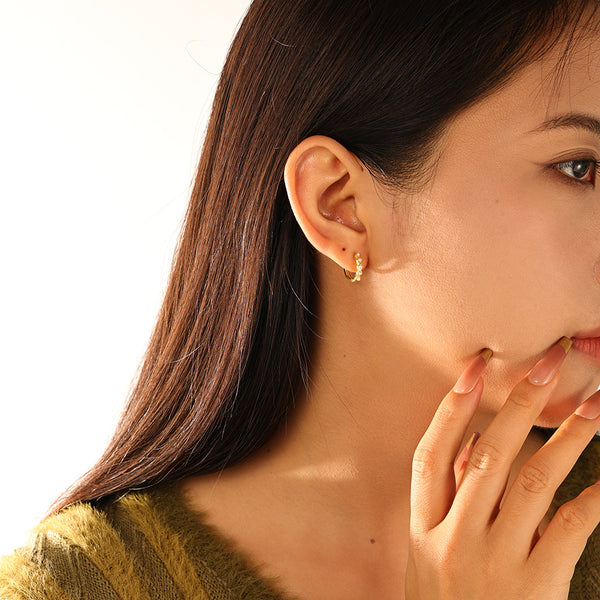 FE3188 Shell Pearl Bead Hoop Earring