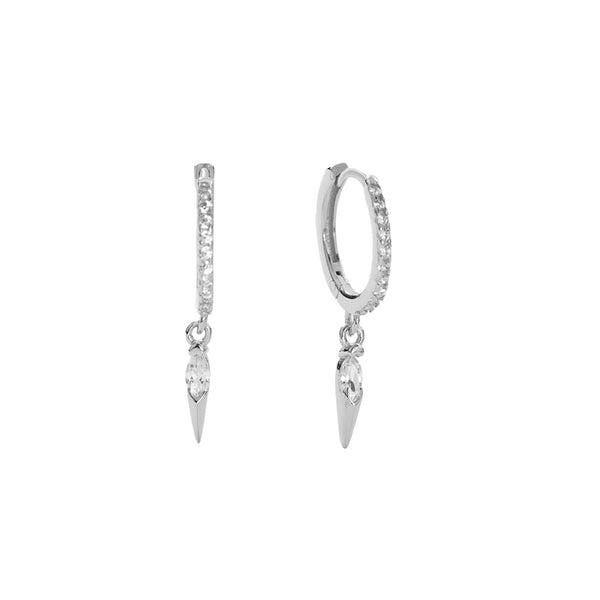 FE2742 925 Sterling Silver CZ Embellished Cone Dangle Hoop Earrings