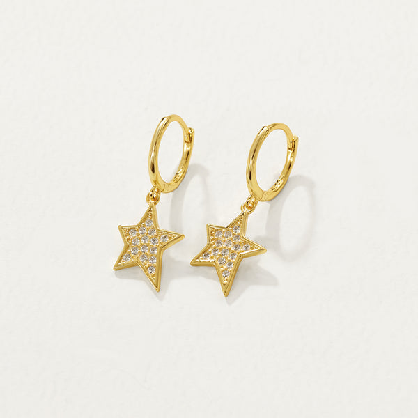 FE2730 925 Sterling Silver Cubic Zirconia Irregular Star Dangle Hoop Earrings