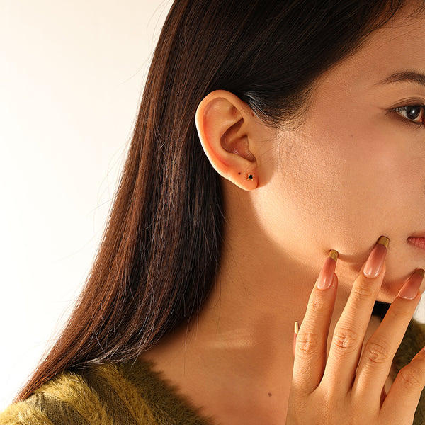 FE3190 Solitaire Black Zirconia Mini Stud Earring