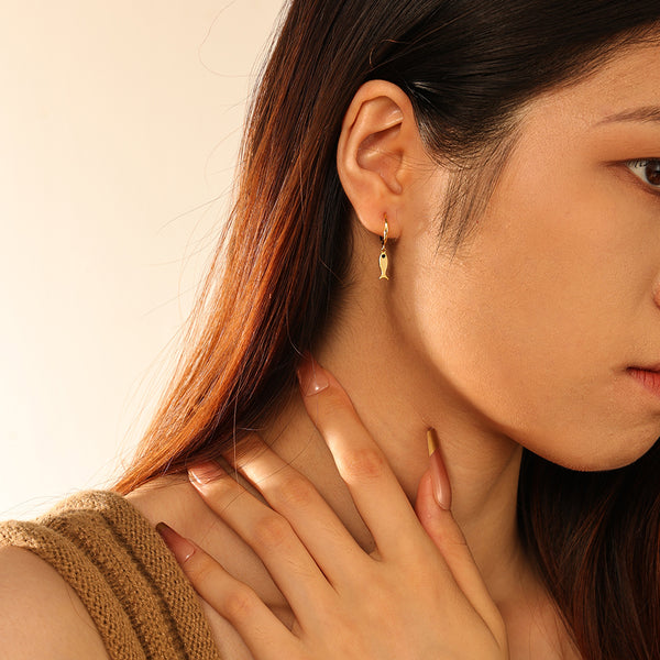 FE2813 925 Sterling Silver Fish Shape Dangle Earrings