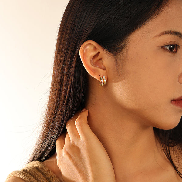 VFE0060 Pave Cubic Zirconia Duet Hoop Earrings