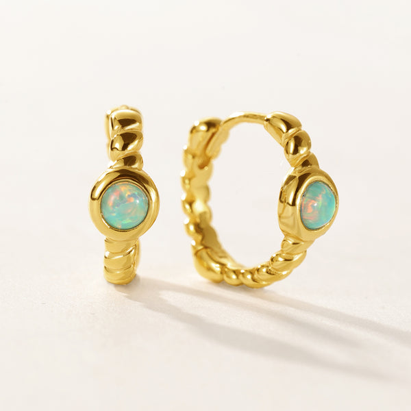 VFE0169 Eternity Bezel Setting Opal Twist Rope Hoops Earring