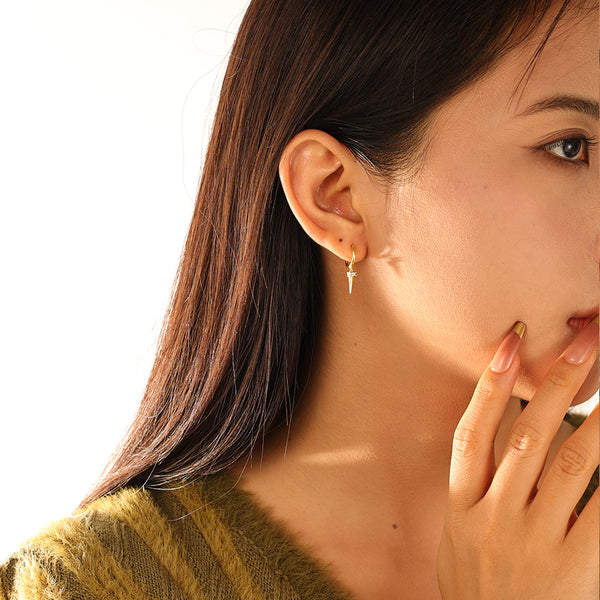 FE3182 Spike CZ Dangle Hoop Earring