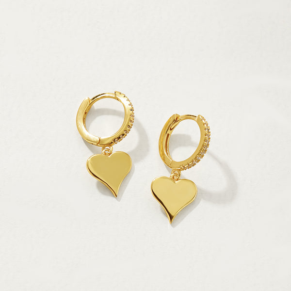 FE2873 925 Sterling Silver Polished Heart Dangle Hoop Eaarings