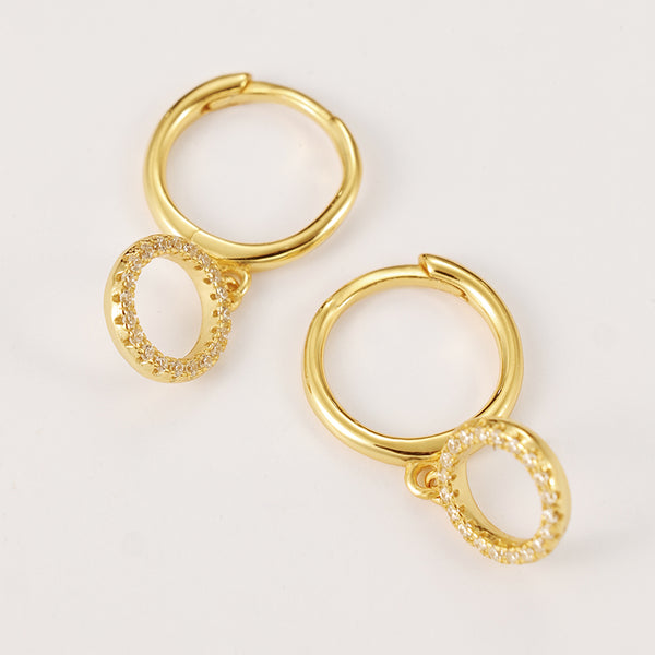 FE2208 925 Sterling Silver Circle Cubic Zirconia Dangle Hoop Earrings