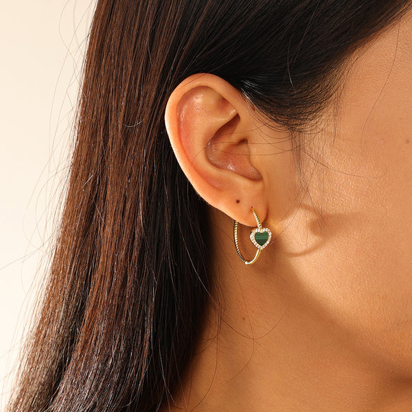 VFE0079 Heart Malachite Big Hoop Earrings