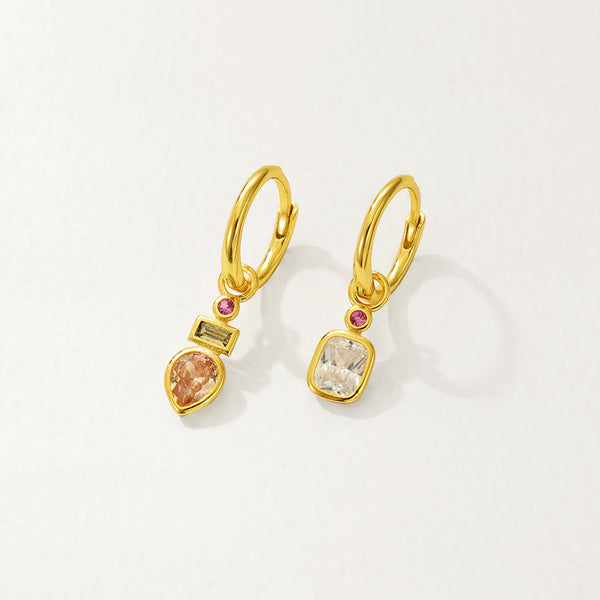 FE2892 925 Sterling Silver Asymmetrical Colorful CZ Hoop Earrings