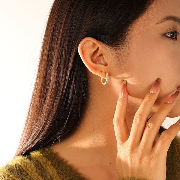 FE3186 Full Zirconia Geometry Hoop Earring