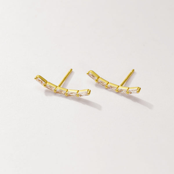 FE2950 925 Sterling Silver Cubic Zirconia Bamboo Stud Earring