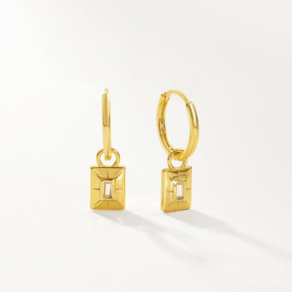 FE2778 925 Sterling Silver Geometric Square Plaque Dangle Hoop Earrings