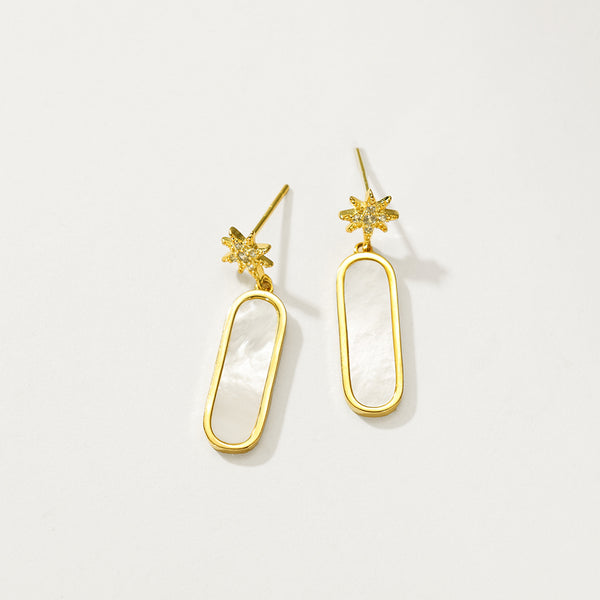 FE2722 925 Sterling Silver Sparkling Star Studs Square Dangle Earrings