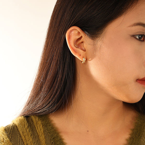 FE3097 Pave Cubic Zirconia Hoop Earring